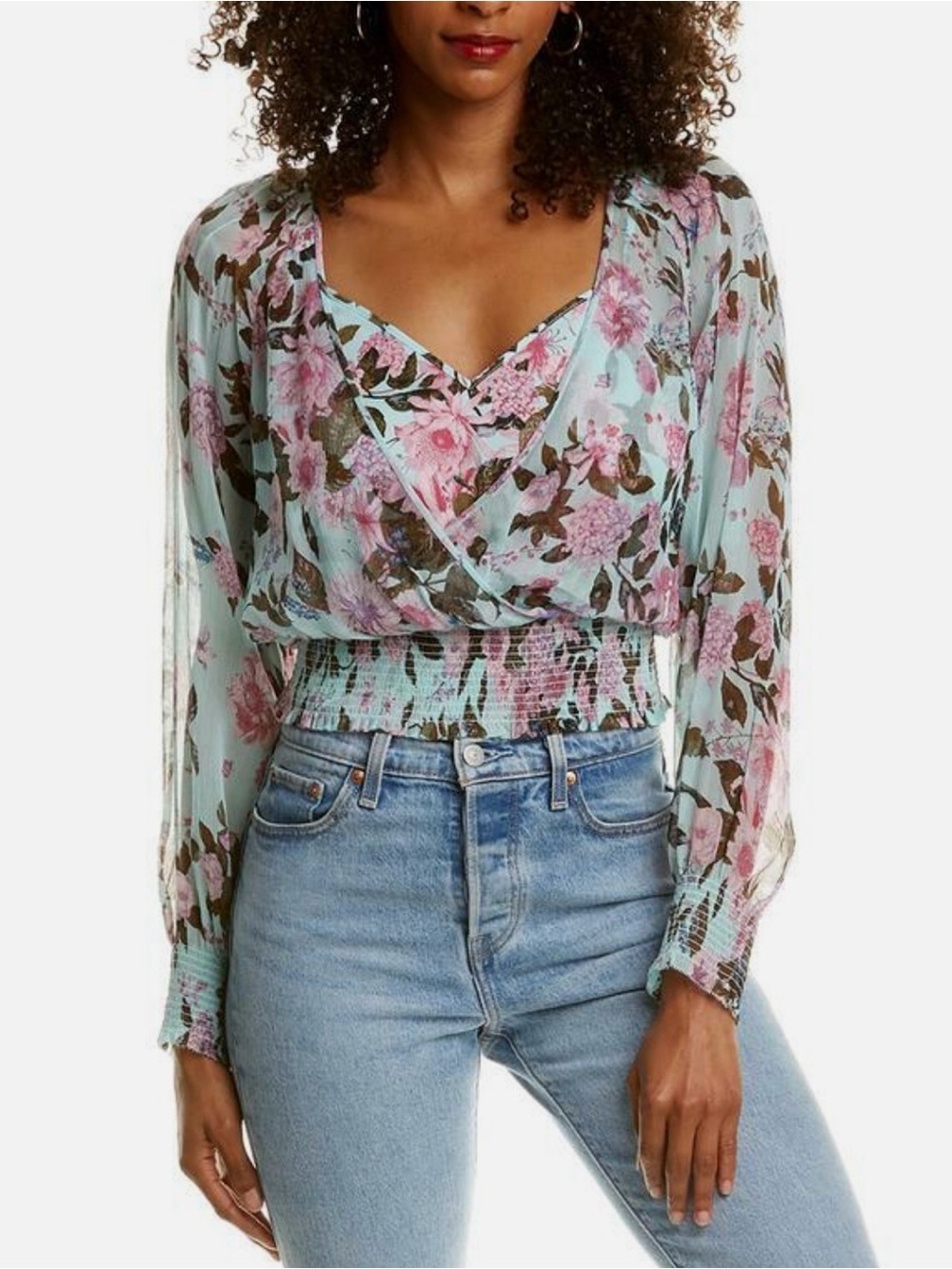 Diane Von Furstenberg Ramona Lilac Lagoon Silk Georgette Blouse Size L